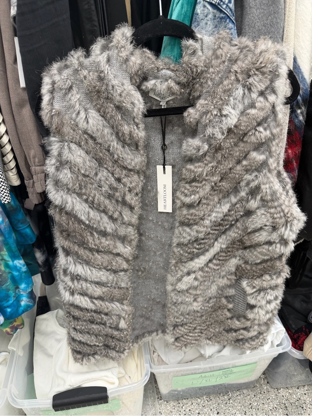 NWT Heartloom Plush Rabbit Fur Vest in Light Gray Size Large